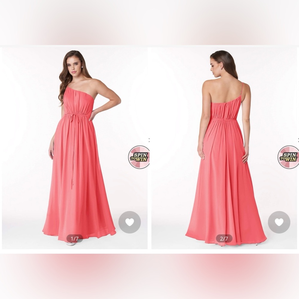 Azazie Hoya one shoulder size 2 watermelon chiffon bridesmaid dress NWT